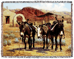 Border Burros Western Tapestry Afghan