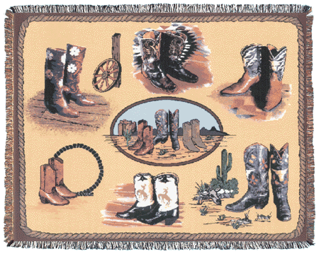 Cowboy Boots Western Tapestry Afghan *  **