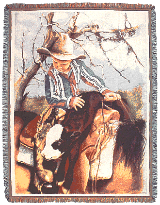 Littlest Cowboy Western Tapestry Afghan